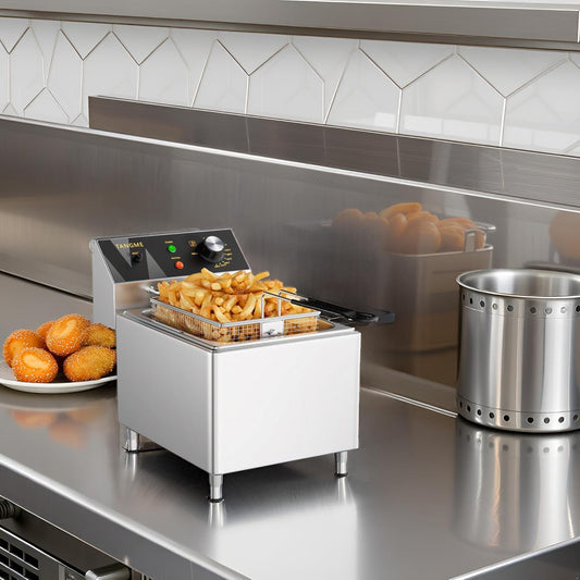 TANGME Deep Fryer with Single Basket, 1750W Electric Countertop Fryer 12.7Qt Heavy Duty Large Commercial Deep Fryers with Lid and High Legs for Restaurant, UL Certified