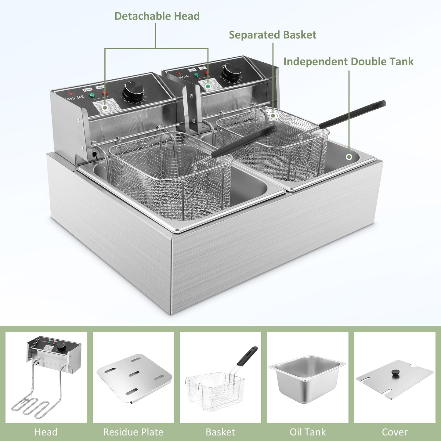 Commercial Deep Fryer - 3400W Electric Deep Fryers with 2x6.35QT Baskets 0.8mm Thickened Stainless Steel Countertop Oil Fryer 20.7QT Large Capacity with Temperature Limiter (12L)