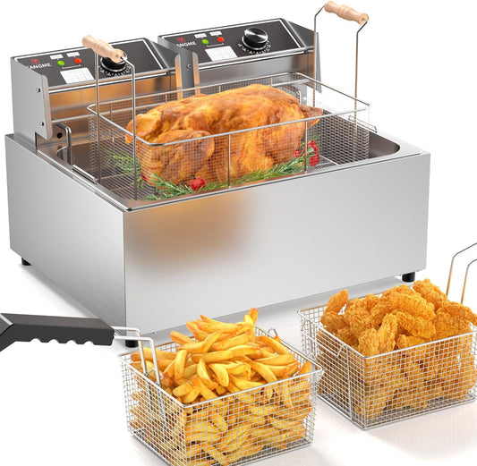 TANGME Commercial Deep Fryer, Triple Basket Electric Turkey Fryer Upgraded 31.7Qt Countertop Deep Fryer To Fry a Whole Fish or Turkey with Temperature Limiter, UL Certified