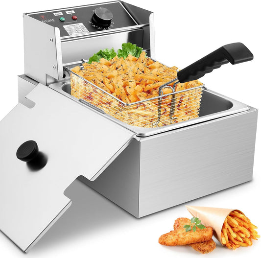 Deep Fryer with Basket 10L/12.7QT 1700W Electric Deep Fryers 0.7mm Thickened Stainless Steel Countertop Oil Fryer Large Capacity for Home and Commercial Use with Temperature Limiter (6L)