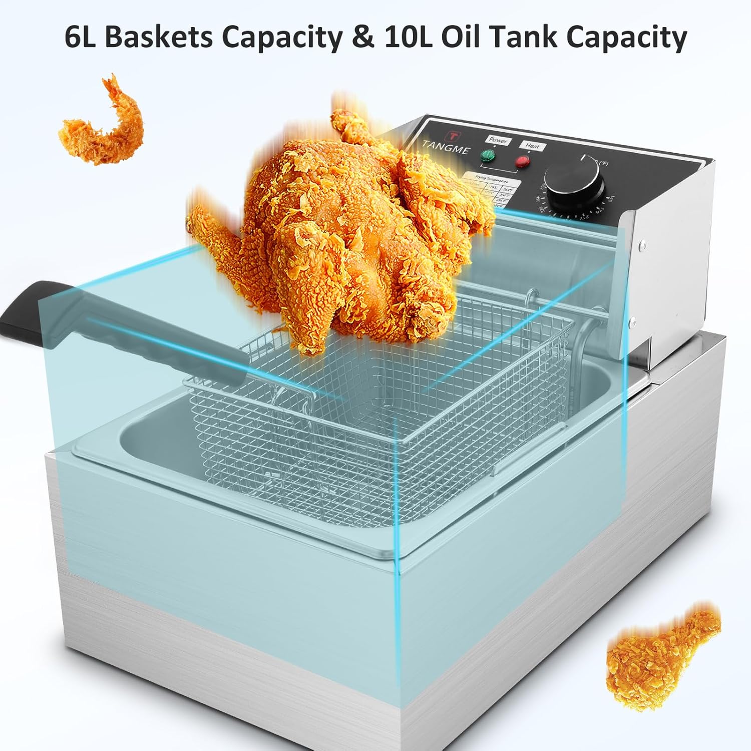Deep Fryer with Basket 10L/12.7QT 1700W Electric Deep Fryers 0.7mm Thickened Stainless Steel Countertop Oil Fryer Large Capacity for Home and Commercial Use with Temperature Limiter (6L)