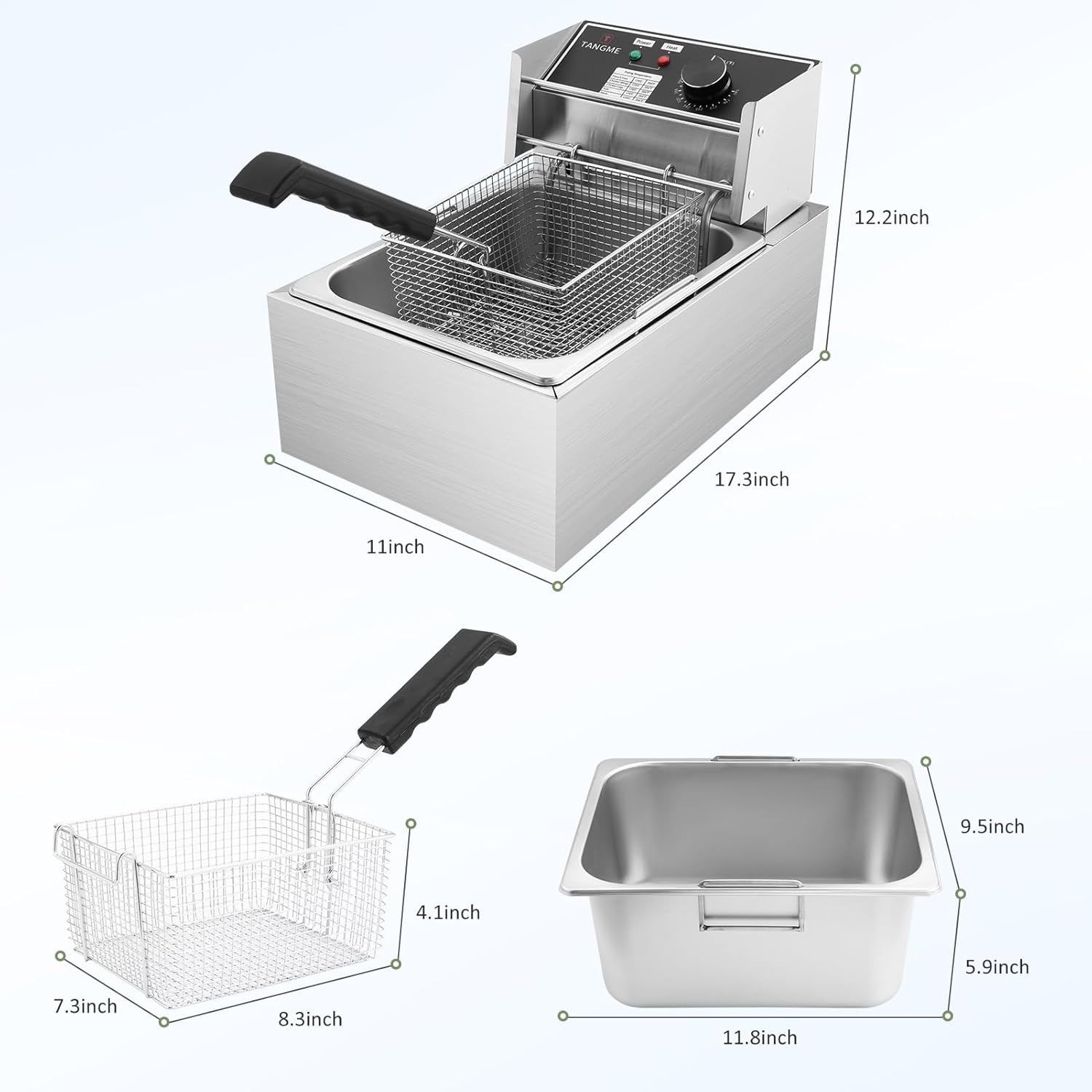 Deep Fryer with Basket 10L/12.7QT 1700W Electric Deep Fryers 0.7mm Thickened Stainless Steel Countertop Oil Fryer Large Capacity for Home and Commercial Use with Temperature Limiter (6L)