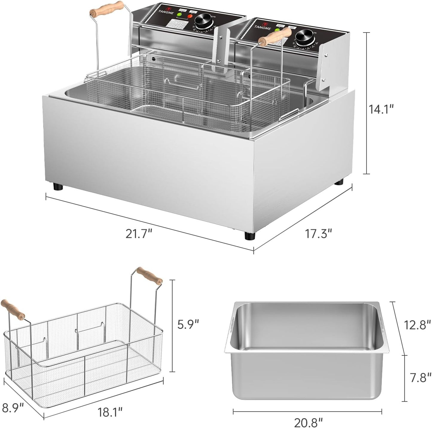 TANGME Commercial Deep Fryer, Triple Basket Electric Turkey Fryer Upgraded 31.7Qt Countertop Deep Fryer To Fry a Whole Fish or Turkey with Temperature Limiter, UL Certified