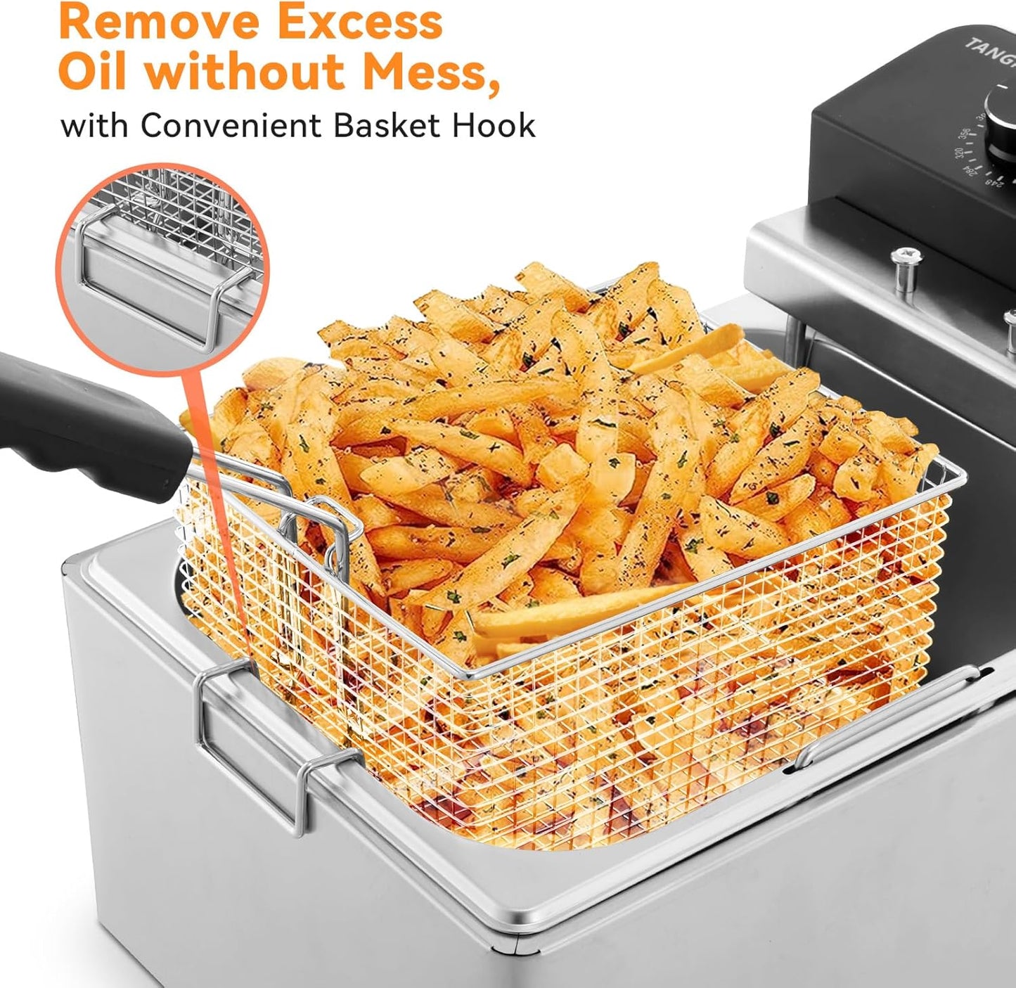 TANGME Commercial Deep Fryer, 1700W Electric Countertop Fryer 10.35QT with 6.35QT Baskets Stainless Steel Oil Fryer with Temperature Limiter for Home Kitchen and Restaurant
