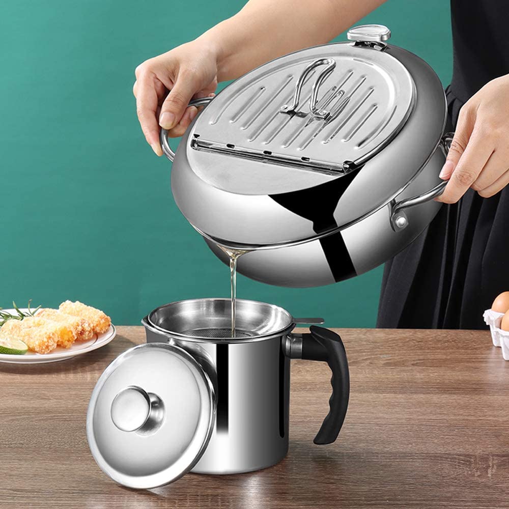 Friteuse Met Thermometer, Roestvrijstalen Koekenpan, Geschikt Voor Tempura Gefrituurde Kip En Gedroogde Vis 20 Cm Friteuse Met Thermometer, Roestvrijstalen Koekenpan, Geschikt Voor Tempura Gefrituurde Kip En Gedroogde Vis 20 Cm