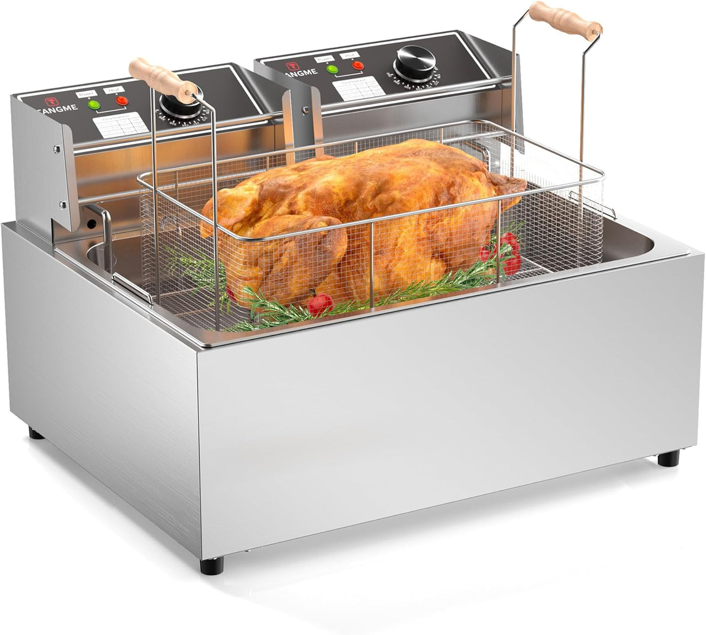 TANGME Commercial Deep Fryer, Triple Basket Electric Turkey Fryer Upgraded 31.7Qt Countertop Deep Fryer To Fry a Whole Fish or Turkey with Temperature Limiter, UL Certified