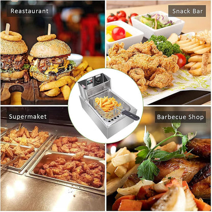 Deep Fryer with Basket 10L/12.7QT 1700W Electric Deep Fryers 0.7mm Thickened Stainless Steel Countertop Oil Fryer Large Capacity for Home and Commercial Use with Temperature Limiter (6L)